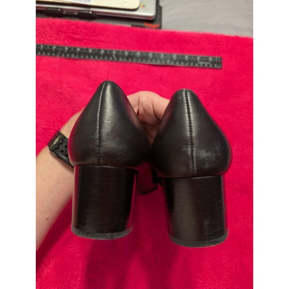 Aerosoles True Blue Loafers Womens 10 B Black Leather Contrast Stitch Block Heel - Picture 6 of 9